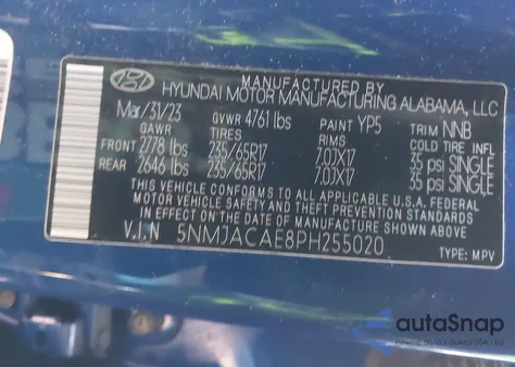 2023 Hyundai Tucson Se z USA, uszkodzony, nr VIN 5NMJACAE8PH255020